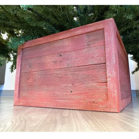 Rustic Farmhouse Medium 22" Reclaimed Wooden Christmas Tree Box Collar Red {2}