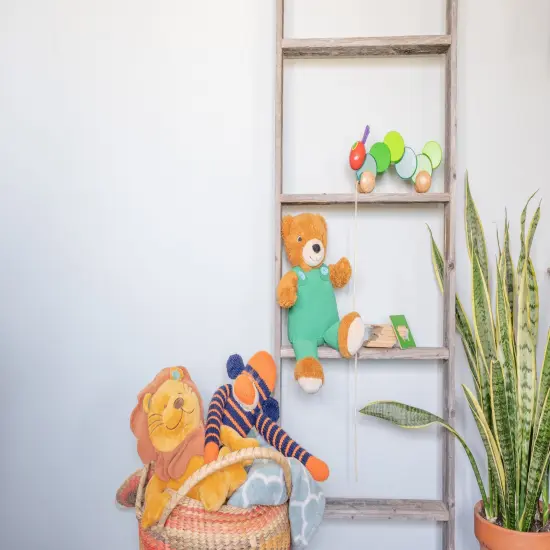 Rustic Farmhouse 5ft Reclaimed Wood Decorative Bookcase Picket Ladder Blue {7}