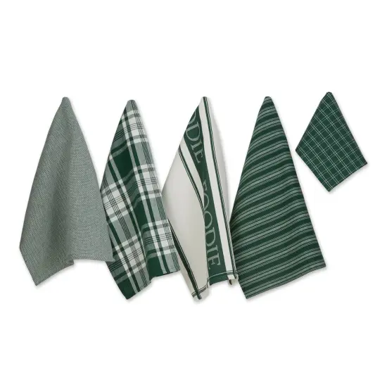 DII Asst Dark Green Foodie Dishtowel And Dishcloth 5 Piece {1}