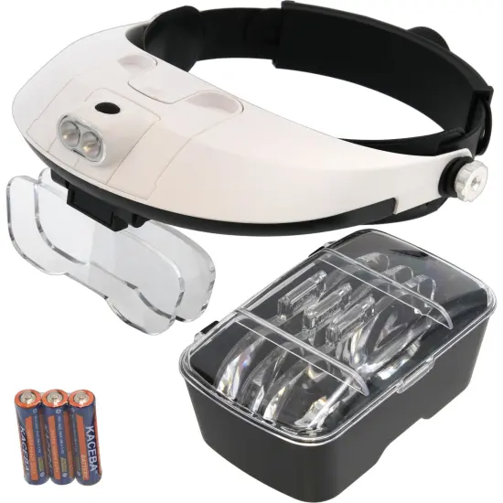 HAWK OPTICALS MG9008 2 LED Head Magnifier with Extra Lenses, White {1}