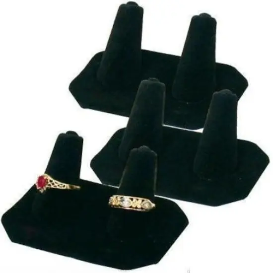 3 Displays Double Ring Black Velvet Jewelry Showcase {1}