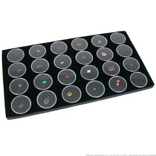 Glass Top Jewelry Display Case Box Black 24 Gem Jars {3}