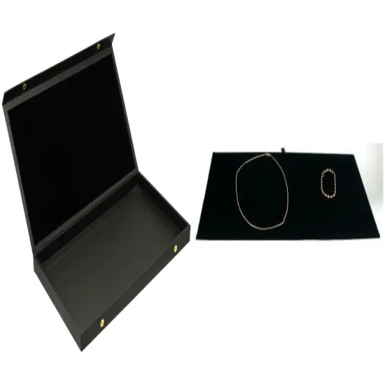 Black Faux Leather Jewelry Case w/ 1 Black Velvet Display Pad (Snap close lid) {1}
