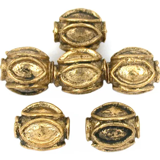 Round Design Beads Antique Gold Plated 9.5mm Approx 6 {1}
