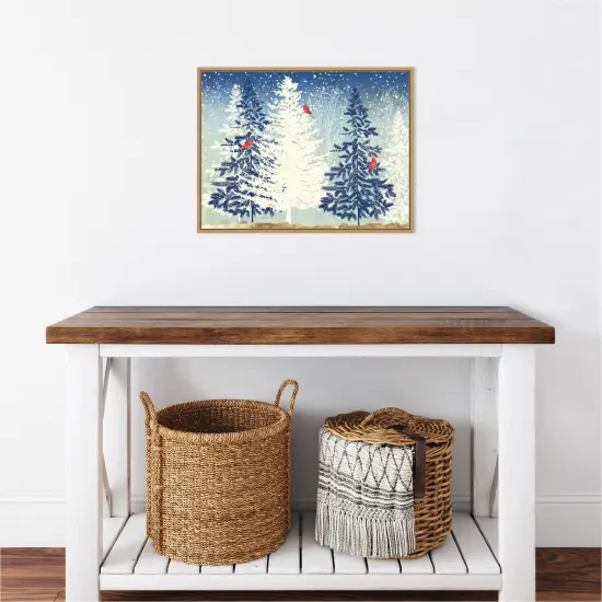 Snowy Christmas Trees by PI Studio Canvas Wall Art Print Framed Natural {5}