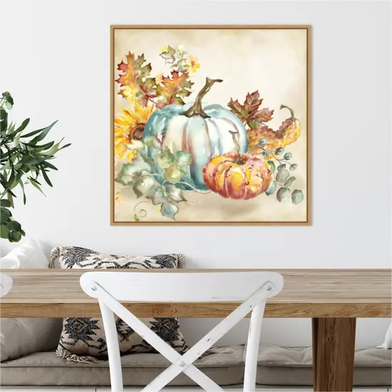 Watercolor Harvest Pumpkin III by Tre Sorelle Studios 22-in. W x 22-in. H. Canvas Wall Art Print Framed in Natural {4}