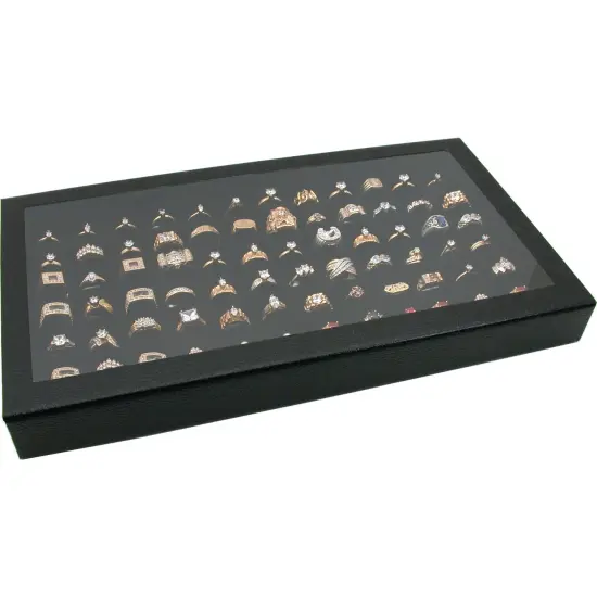 72 Ring Black Jewelry Box Display Case Magnetic Lid New {2}