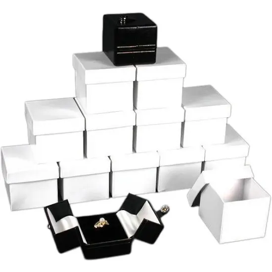 12 Large Black & White Ring Gift Boxes Snap Lid Displays {1}