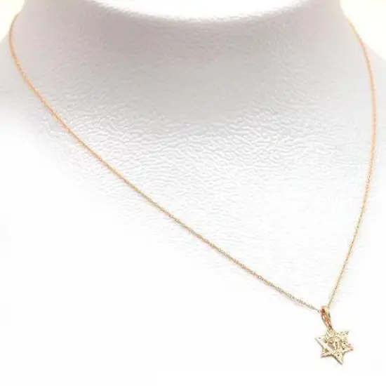 14K Gold Star Of David Chai Charm 18" Chain Jewelry {2}
