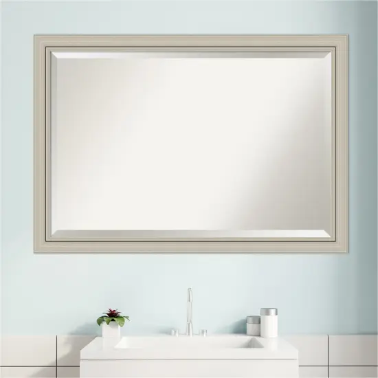 Beveled Wood Bathroom Wall Mirror, Romano Silver Narrow Frame {6}
