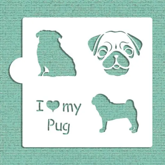 I Love My Pug Cookie & Craft Stencil | CM015 by Designer Stencils | Cookie Decorating Tools | Baking Stencils for Royal Icing, Airbrush, Dusting Powder | Craft Stencils for Canvas, Paper, Wood | Reusable Food Grade Stencil {1}
