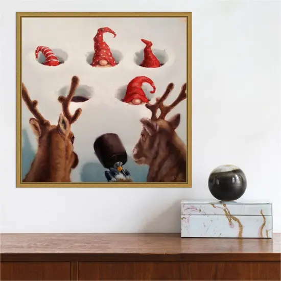Whack-An-Elf Reindeer Games by Lucia Heffernan Canvas Wall Art Print Framed Gold {3}