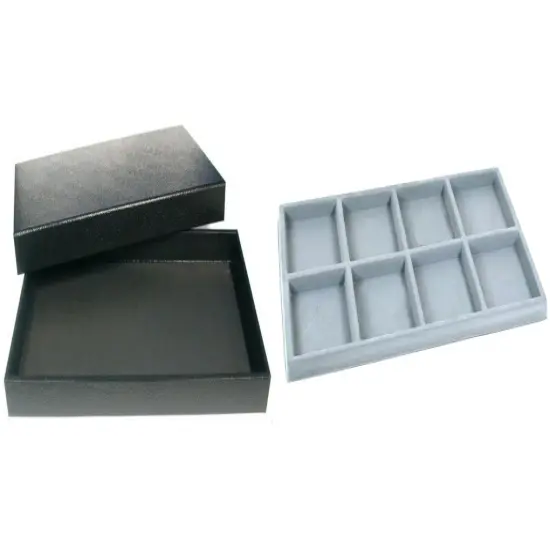 Black Jewelry Display Case (Removable Magnetic Lid) w/ Gray 8-slot Plastic Tray {1}