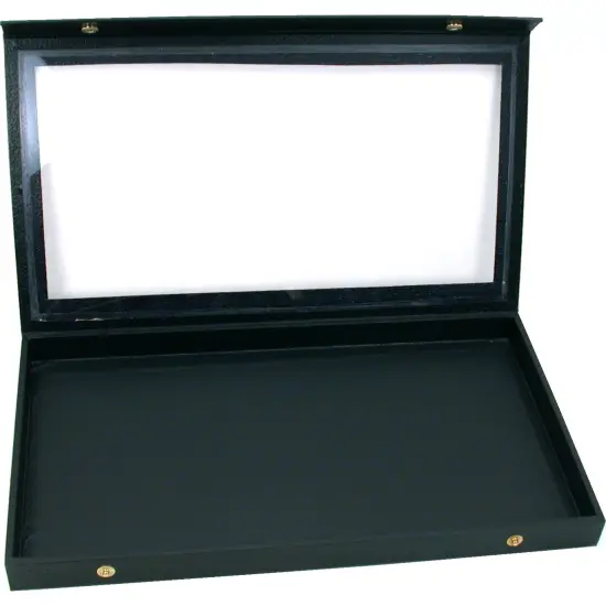Black Glass Top Jewelry Case (Snap close lid) w/ White 24-slot Plastic Tray {2}