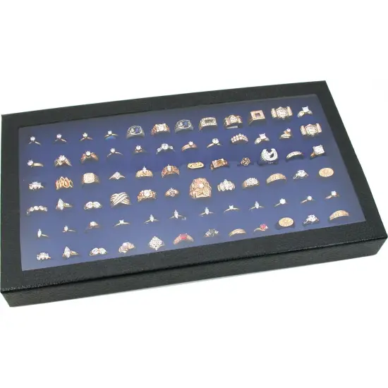 72 Ring Blue Jewelry Box Display Case Magnetic Lid New {2}