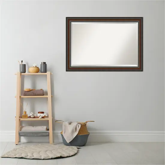 Beveled Wood Bathroom Wall Mirror, Cyprus Walnut Narrow Frame {5}