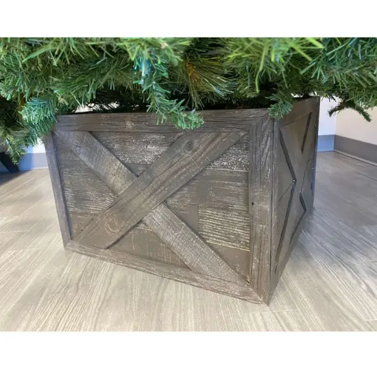 Rustic Farmhouse Medium Deluxe 22" Reclaimed Wooden Christmas Tree Box Collar Brown {3}