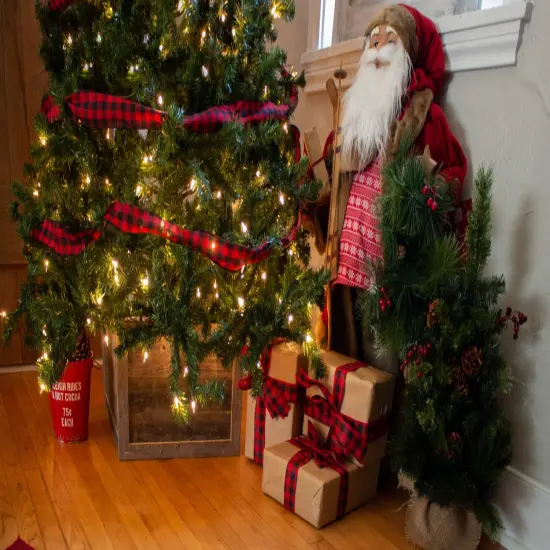 Rustic Farmhouse Medium 22" Reclaimed Wooden Christmas Tree Box Collar Grey {2}