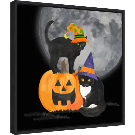 Fright Night Friends I-Black Cat by Tara Reed 16-in. W x 16-in. H. Canvas Wall Art Print Framed in Black {1}