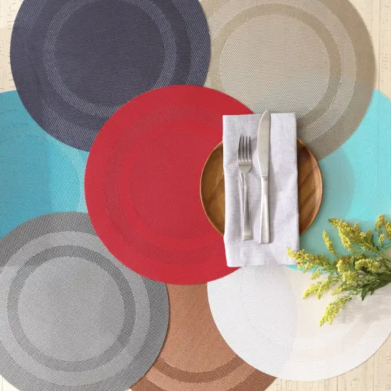 DII Stonewash Blue Round PVC Doubleframe Placemat 6 Piece {6}