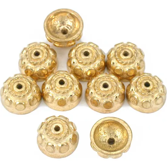 Bali Bead End Caps Gold Plated Beads 9.5mm Approx 10 {1}