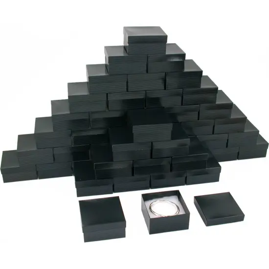 Black Stripe Cotton Filled Jewelry Gift Box 3 3/4"x 3 3/4"x 2" Kit 100 Pcs {1}