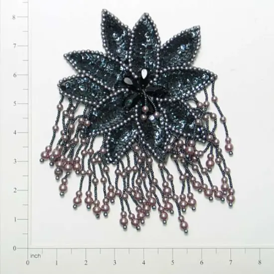 Sunburst Beaded Sequin Applique/Patch Gunmetal {1}