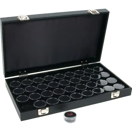 36 Gem Jars Black Display Tray Gemstone Travel Case {1}
