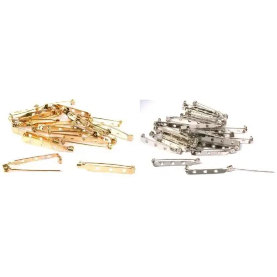 Gold & Nickel Plated Bar Pin Back Jewelry Broach Findings Kit 45 Pcs {1}