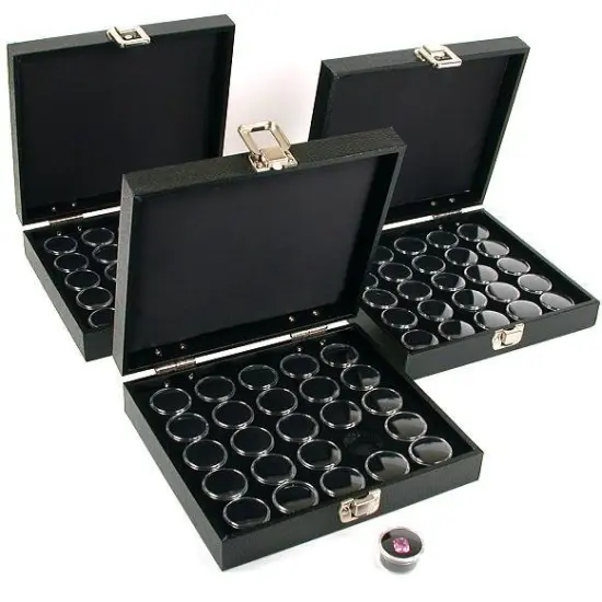 75 Gem Jars Black Display Tray Gemstone Travel Case {1}