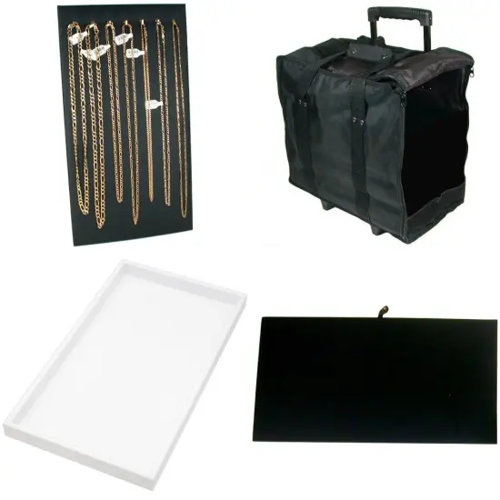 Jewelry Display Carrying Case Rolling With 8 White Plastic Trays and Displays {1}