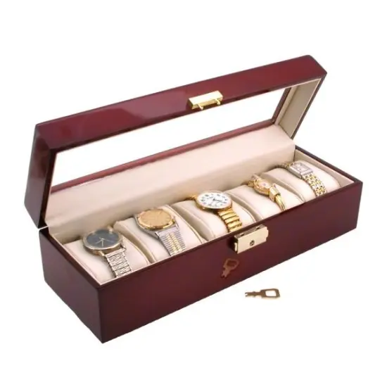 Glass Top & Rosewood Finish Watch Display Case {1}