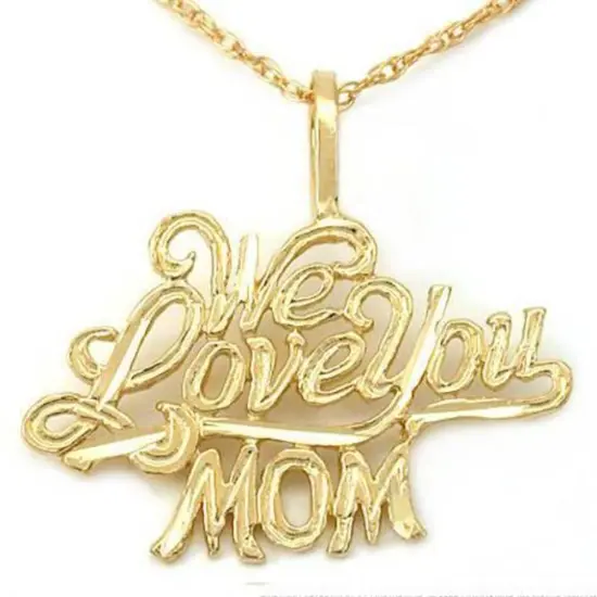 14K Gold We Love You Mom Charm 18" Chain Jewelry {2}
