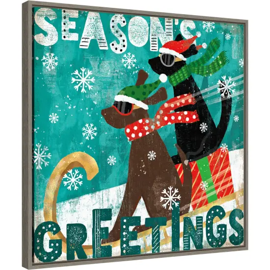 Merry Making IV Dog Sled by Veronique Charron Canvas Wall Art Print Framed Grey {1}