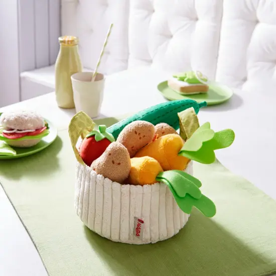 HABA Biofino Vegetable Basket - Soft Plush Pretend Play Food with Carrier, Cucumber, Tomato, 2 Carrots and 3 Potatoes Multicolor {4}