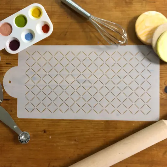 Zoe Clark (2 cm) Diamond Netting Cake Stencil Side | C1040 by Designer Stencils | Cake Decorating Tools | Baking Stencils for Royal Icing, Airbrush, Dusting Powder | Reusable Plastic Food Grade Stencil for Cakes | Easy to Use & Clean Cake Stencil {3}