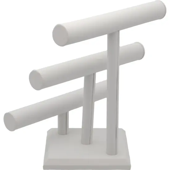 3 Tier White Leather T-Bar Bracelet & Necklace Jewelry Display Stands {3}