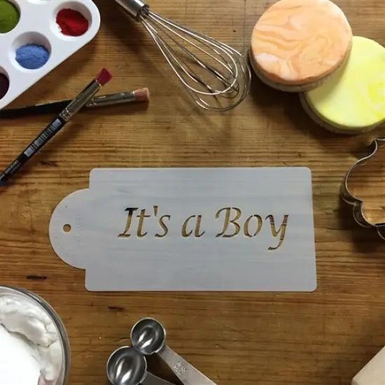It's a Boy Cake Stencil | C043 by Designer Stencils | Cake Decorating Tools | Baking Stencils for Royal Icing, Airbrush, Dusting Powder | Reusable Plastic Food Grade Stencil for Cakes | Easy to Use & Clean Cake Stencil {2}