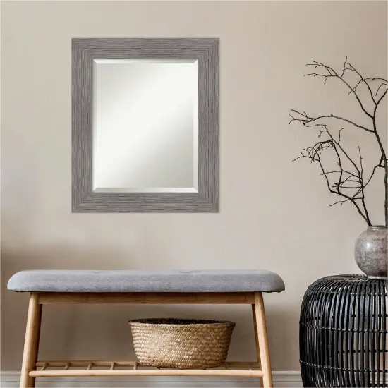 Beveled Bathroom Wall Mirror, Pinstripe Plank Grey Frame {4}