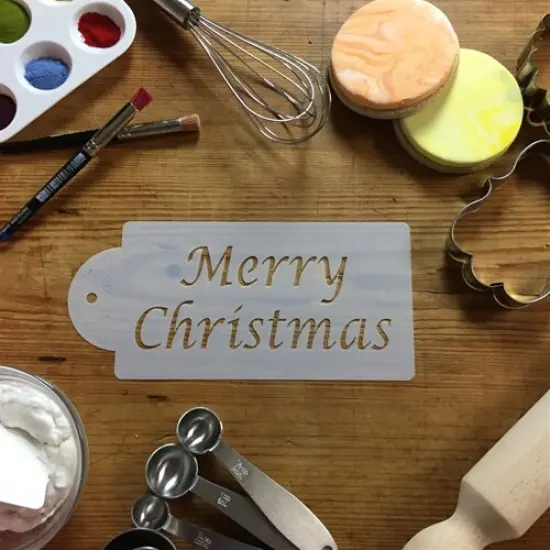 Merry Christmas Cake Stencil | C016 by Designer Stencils | Cake Decorating Tools | Baking Stencils for Royal Icing, Airbrush, Dusting Powder | Reusable Plastic Food Grade Stencil for Cakes & Cookies | Easy to Use & Clean Cake & Cookie Stencil {3}