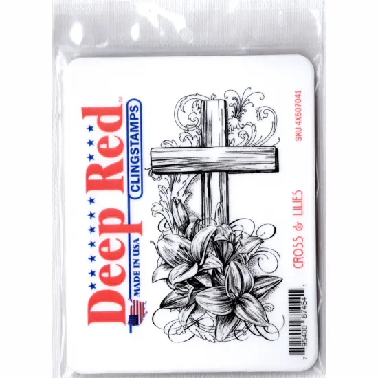 Deep Red Stamps Cross and Lilies Rubber Cling Stamp 2.2 x 4.1 inches {2}