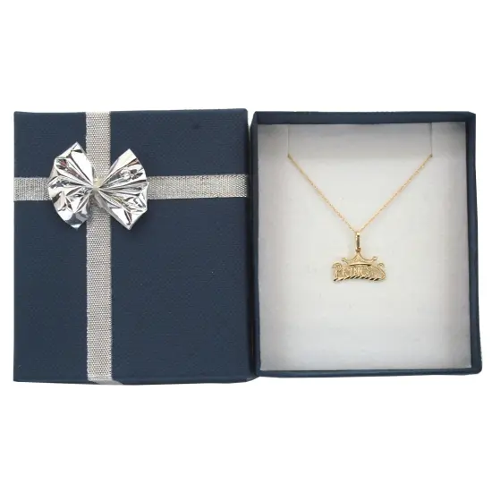 14K Gold Diamond Cut Princess Charm with 18" Gold Cable Chain & Gift Box {1}