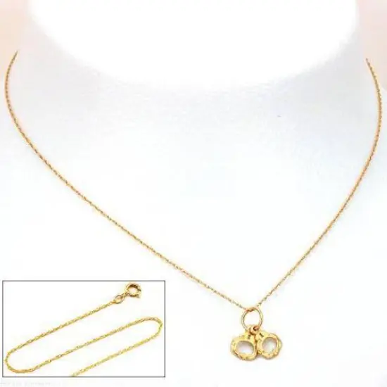 14K Gold Handcuffs 8mm Charm 18" Chain Jewelry {2}
