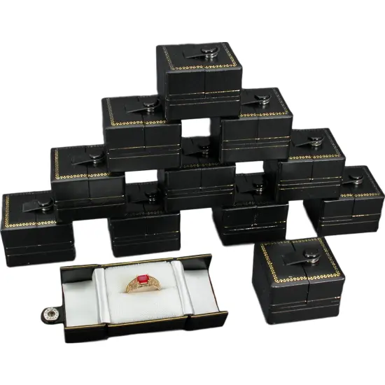 12 Black Leatherette Snap Closure Ring Boxes Displays {3}