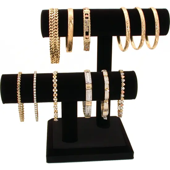 2 Tier Black Velvet T-Bar Bracelet Watch Jewelry Stand Display {1}