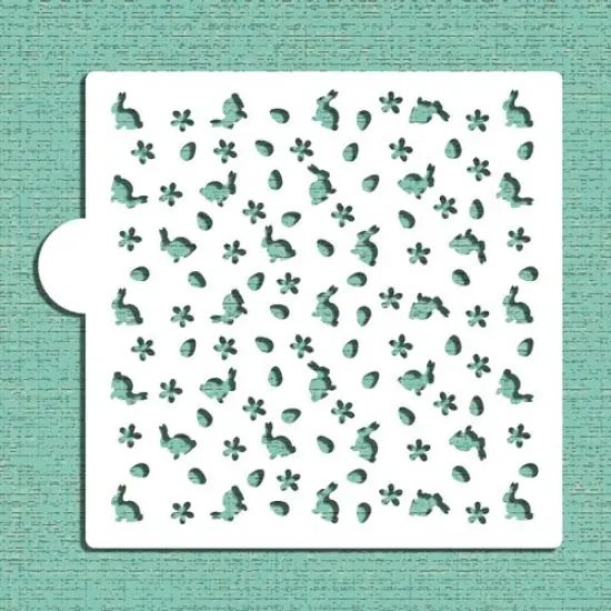 Bunnies and Flowers Miniprint Cookie & Craft Stencil | CM090 by Designer Stencils | Cookie Decorating Tools | Baking Stencils for Royal Icing, Airbrush, Dusting Powder | Craft Stencils for Canvas, Paper, Wood | Reusable Food Grade Stencil {2}