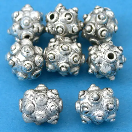 17g Bali Dot Round Bead Antq Silver Plate 10mm Approx 6 {1}