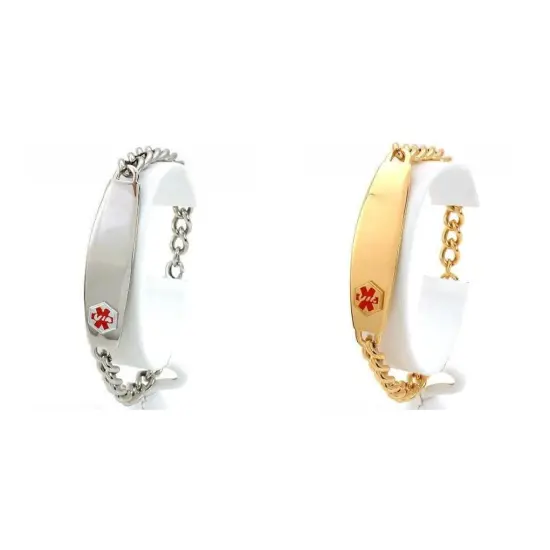 Stainless Steel & Yellow Metal 8" Medical ID Bracelet Emergency Info Kit 2 Pcs {1}