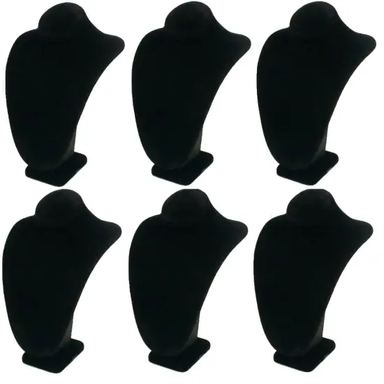6 Black Velvet Necklace Pendant Busts Jewelry Displays Chain Showcases {1}