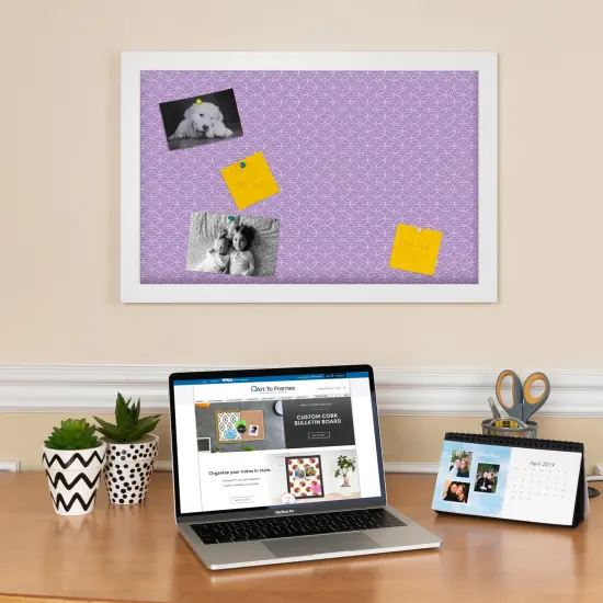 PinPix Custom Bulletin Board Purple Circles Poster Board Has a Fabric Style Canvas Finish, Framed in Satin White Frame, by ArtToFrames (PinPix-493) {2}